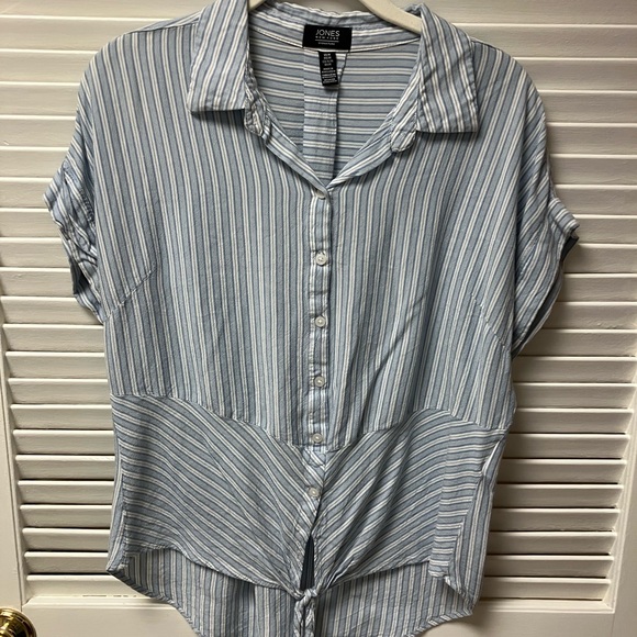 Jones New York Light Blue and White Striped Shirt - Picture 1 of 5